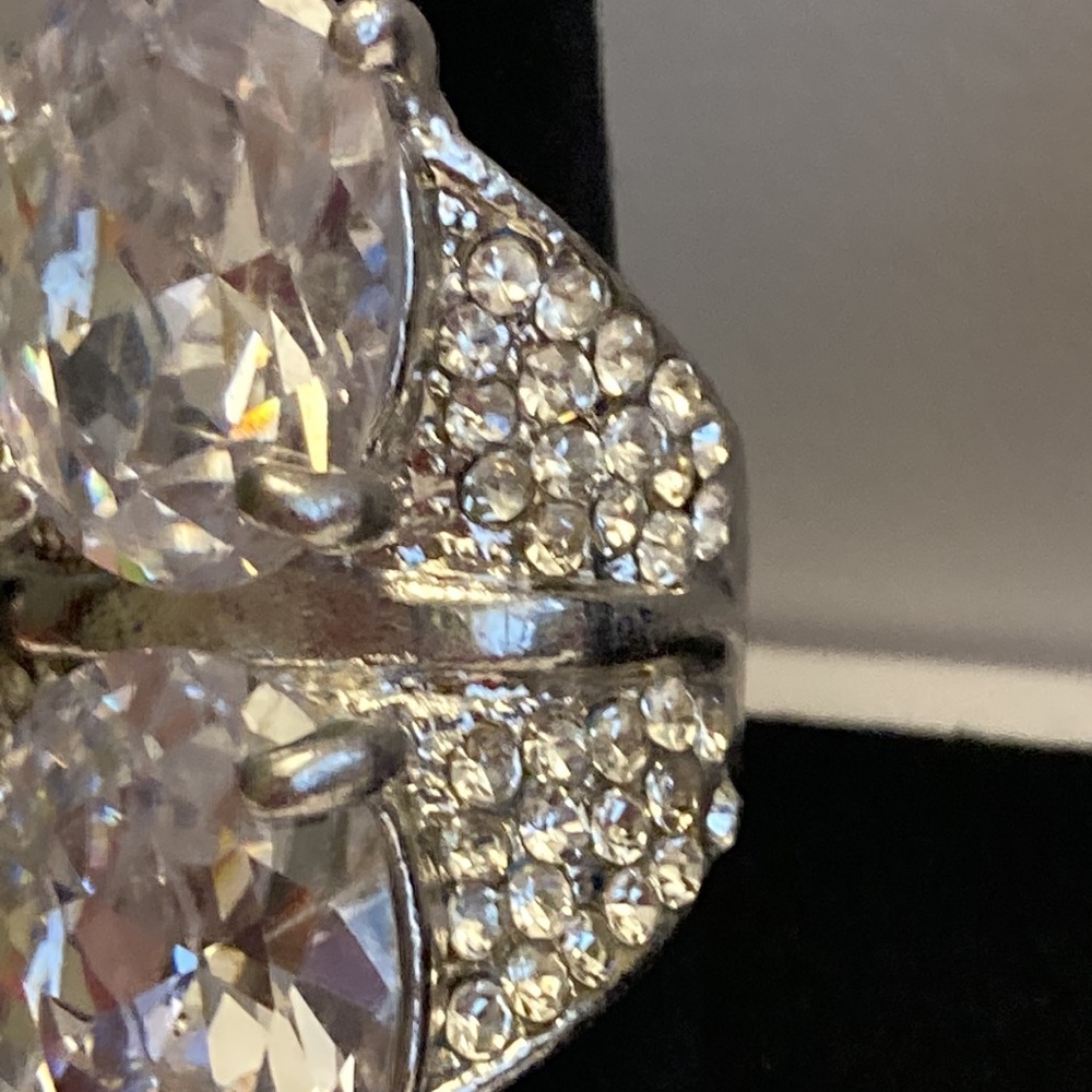 Large Bling Statement Ring Silver Tone Size 6 - image 2